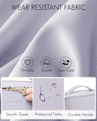 VLANDO Makeup Bag,Travel Toiletry Bag,Cosmetic Bag for Women PU Leather Portable Make up Bag for Skincare, Brushes & Travel Essentials-Purple - color: 08-Purple