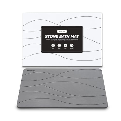 Natural Stone Bath Mat, Absorbent and Quick Dry, Diatomite Non-Slip Bathroom Rugs, Easy to Clean, Rugs for Bathroom Kitchen Living Room Doormat, Home Decor Accessories, 15.3″x23.6″, Dark Gray - color: Dark Gray, size: 1'3" x 1'11" (Rectangular)