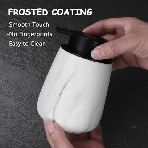 12Oz Ceramic Liquid Soap Dispenser - Modern Lotion Hand Soap Dispenser with Easy-to-Press Black Pump, Reusable and Refillable Dish Soap Dispensers for Bathroom & Kitchen, Marble White - color: Marble White, style: Liquid Pump