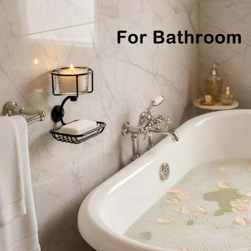 Bar Soap Holder Wall Mounted, Soap Container with Candle/Vase Holder, Farmhouse Elegant Black Bathroom Wall Decor, Soap Dish for Shower Bathtub - color: Black