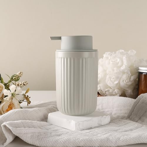 BosilunLife Dish Hand Soap Dispenser - Liquid Pump Soap Dispenser for Bathroom Decro 12oz Ceramic Kitchen Dish Dispenser with Rust-Proof Liquid Pump Modern Refillable Lotion Bottles - color: Light Grey Lotion Pump