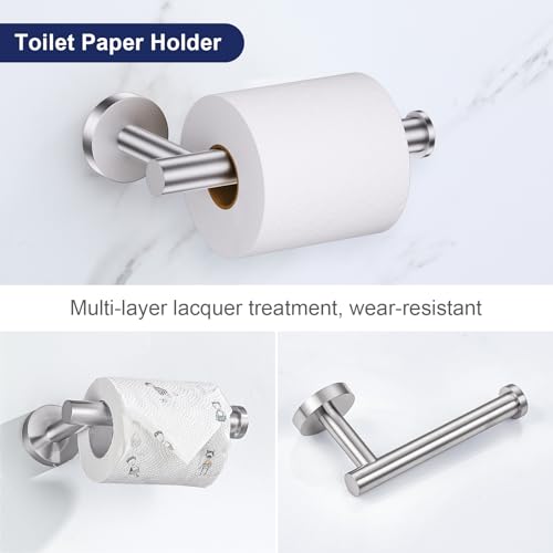 Lairuier 5 Pieces Brushed Nickel Bathroom Accessories Set, 23.6 Inch Bath Towel Bar Set, SUS304 Stainless Steel Bathroom Hardware Set Round Toilet Paper Holder Set Wall Mounted - color: Brushed Nickel, size: 5-Piece Standard Set