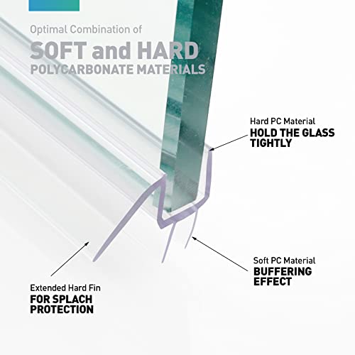 Shower Door Bottom Seal, 2 PCS 3/8" x 36" Shower Door Sweep for 3/8 Inch Glass, Frameless Glass Shower Door Seal Strip, Stop Shower Leaks and Create a Water Barrier - size: For 3/8" Glass-2PCS