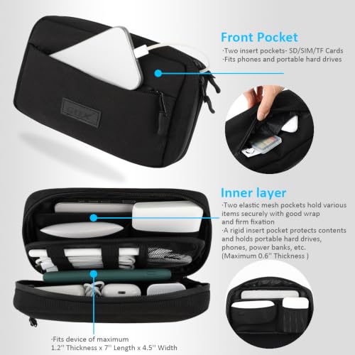 GOX Cable Organizer Travel Bag, Water Resistant Electronic Accessories Case, All-in-One Tech Storage Pouch for Chargers, Cords, Batteries,Phone, Hard Drive & Power Bank, Black - color: Black