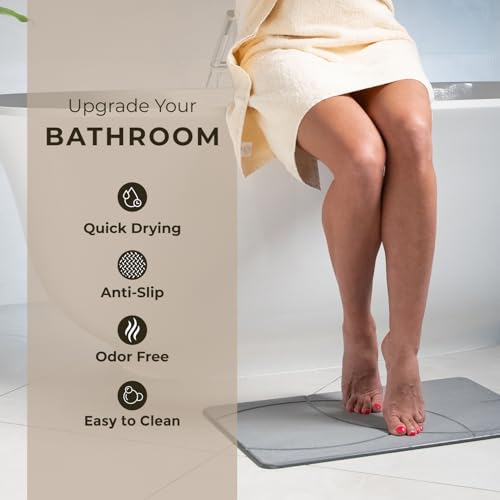 TOSORO - Stone Bath Mat Diatomaceous Earth Shower Mat Non-Slip Super Absorbent Diatomite Stone Bath Mats for Bathroom Floor Quick Drying Natural Easy to Clean (23.5 x 15) - Graphite - color: Enso Graphite, size: Pack of 1