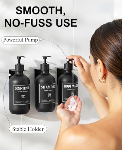 Luxspire Shampoo and Conditioner Dispenser, Shower Soap Dispenser Wall Mounted 3 Sets, 17OZ Shampoo and Conditioner Bottles for Bathroom, Shower Wall and Hotel, Black - color: Matte Black