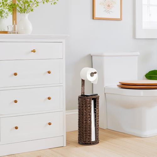 GRANNY SAYS Wicker Freestanding Toilet Paper Holder Stand with Storage, Modern Covered Toilet Paper Stand for 4 Rolls with Shelf for Wet Wipes, Tissue Holder for Bathroom Decor and RV, Brown - color: Brown, size: 6¾"D(For 4 Roll)