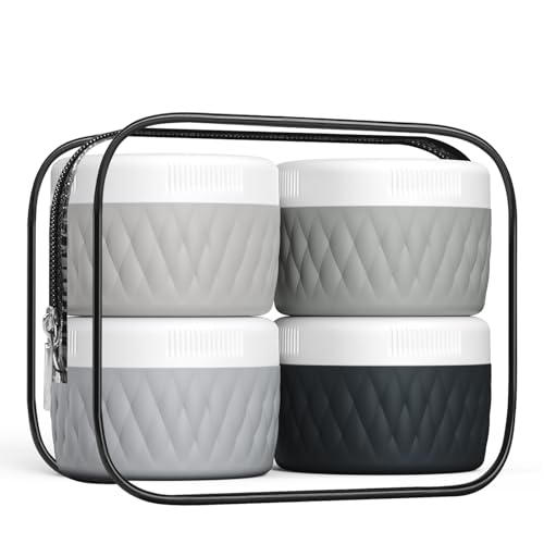 Kuangre Travel Containers for Toiletries, Silicone Cream Jars BPA-Free, TSA Approved 2oz Travel Size Containers, Leak-proof Silicone Jars with Lid for Cosmetic Face Hand Body Cream (4 Pack) - color: Grey, size: 2 Ounces