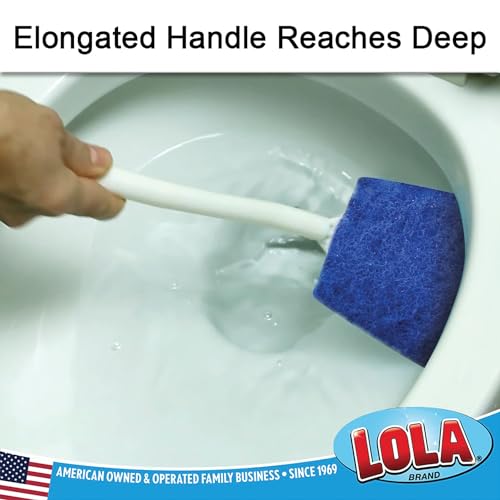 LOLA Bath & Toilet Bowl Scrubber Brush w/Comfort Handle, 2 Pack, w/Hang Hole. Non-Scratch, Removes Rings w/Scrubbing Pad, 2 Pack