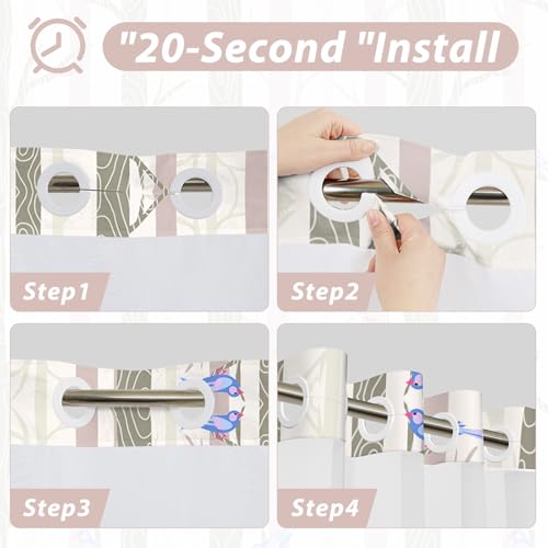No Hook Shower Curtain with Snap in Liner, Blue Bird Tree Fabric Shower Curtain Set for Bathroom, Hotel-Quality, See Through Top Window Design, 59" W x 79" L - color: 05 Bird - Blue, size: 59"W x 79"L (Pack of 1)
