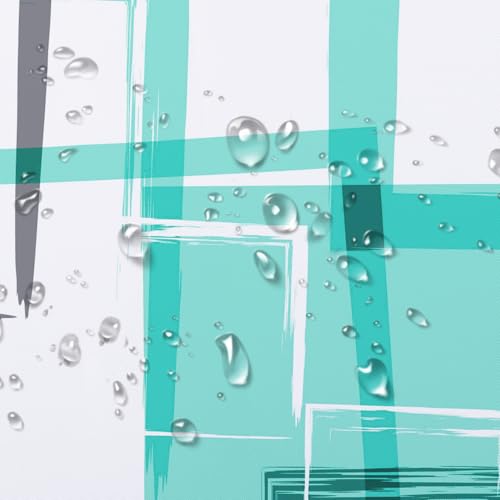 Teal Geometric Shower Curtain with Hooks Mid Century Modern Neutral Geometric Fabric Shower Curtain Modern Design Teal and Grey Pattern Abstract Bathroom Curtains Shower Set, 72Lx60W inches - color: Teal, size: 60"W x 72"L (Pack of 1)