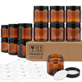 4 Oz Glass Jars with Lids, 12 Pack Thick Amber Glass Jar with Inner Lid and Black Lid, Leakproof Round Airtight Empty Cosmetic Containers for Lotion Cream Body Butter and Candle Making
