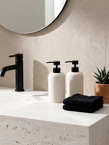 Soap Dispensers 400mL 13.5 OZ, 2 PCS Luxurious Hand Dish Lotion Shampoo Soap Dispenser Jar, Travertine Soap Pump Bottles for Kitchen Bathroom Countertop (Cream) - color: Cream