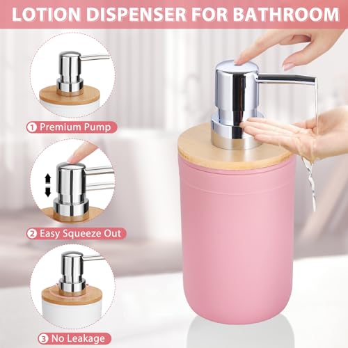 iMucci Bathroom Accessories Set 5Piece Pink Bathroom Sets, Toothbrush Holder, Toothbrush Cup, Lotion Soap Dispenser, Soap Dish and Qtip Holder Bathroom Decor - style: Pink