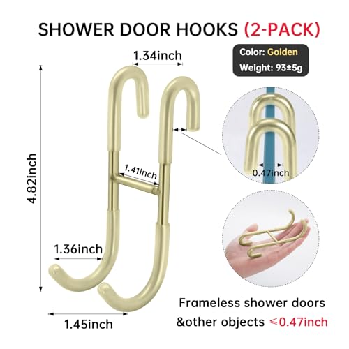 Shower Door Hooks,Towel Hooks for Bathrooms Frameless Glass Door,Heavy Duty SUS 304 Stainless Steel Hook for Towels,Squeegee,Loofah,Shaver,Robe,2 Pack (Gold) - color: Gold