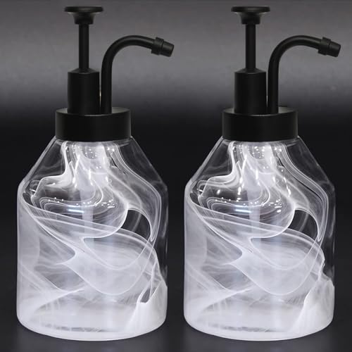 Bathroom Glass Soap Dispenser Set, 2 Pcs 375ml/12.7 Oz Unique 3D Cloud Pattern Thick Glass Soap Bottle with Smooth Action Rust-Free Black ABS Pump for Kitchen Counter Dish Soap Dispenser - color: Black-pump