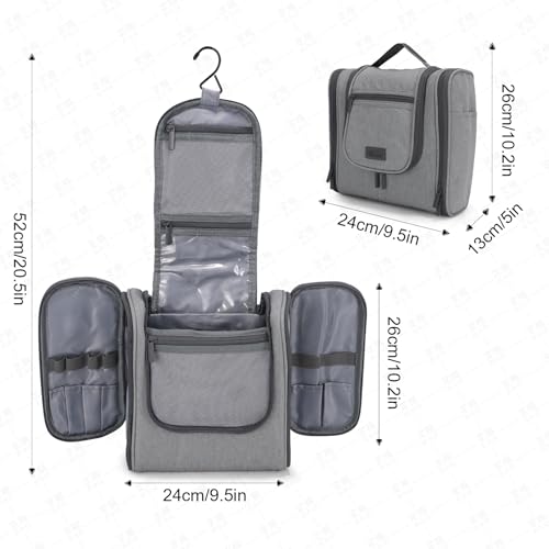 Hanging Toiletry bag & Makeup Bag for Travel, Water-Resistant Organizer Toiletries Bag with Separate Compartments, Travel Essentials Kit (Gray) - color: Gray