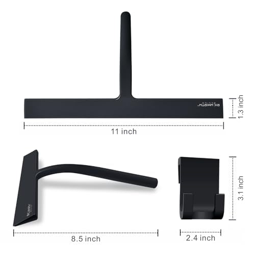 Silicone Rubber Blade & Hook Shower Window Squeegee 11" in Width Silicone Car Squeegee Bathroom Squeegee for Shower Squeegee for Shower Doors Car Window-Black - color: Black, size: 11 Inches