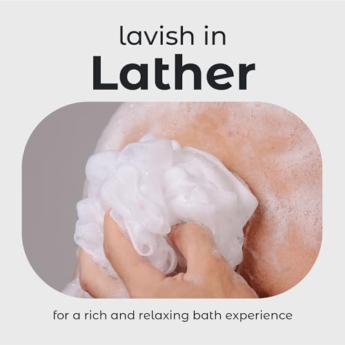 MainBasics Shower Loofah Sponge Pouf, Set of 3, Airy Blossom | Soft Mesh Body Scrubber and Bath Sponge for Gentle Exfoliation, Rich Lather, and Everyday Shower Use - style: Airy Blossom