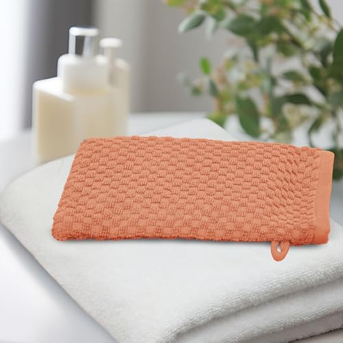 COTTON CRAFT Bath Mitt - 6 Pack Euro Spa Waffle 100% Cotton Towel Mitts | Large 5.5x10 inches Mocha Exfoliating Gloves - Sensitive Skin Friendly - Body Bath Shower Glove Washcloth with Hanging Loop - color: Mocha - Bath Mitt
