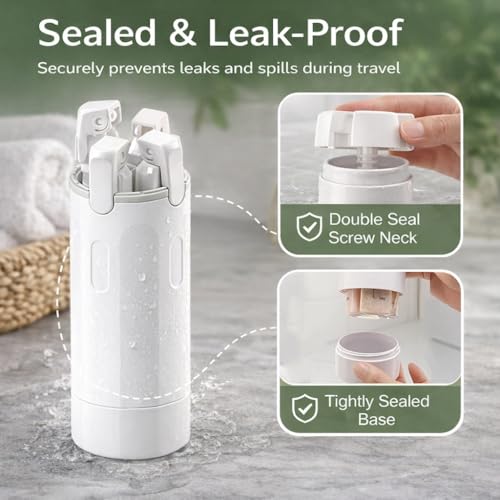 4-in-1 Travel Bottles for Toiletries, Travel Pump Bottle，Leak-Proof Shampoo Conditioner Lotion Dispenser with Pump, Compact No-Spill Toiletry Containers for Travel & Business Trips (White) - color: White