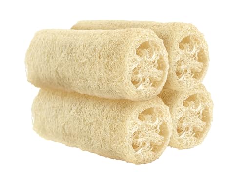Organic Natural Loofah Sponge for Cleaning and Showering, Plant Fiber Body Bath Scrubber, 100% Plastic Free, Compostable, Set of 4