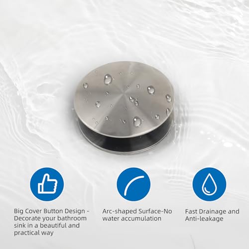 Universal Metal Bathroom Sink Stopper Hair Catcher Strainer, Brushed Nickel | Pop-Up Sink Drain Strainer with Detachable Filter, Drain Plug Fits 1.1"-2.36" US Basin, Large Cover Cap, Brass Bounce Core - color: Brushed Nickel