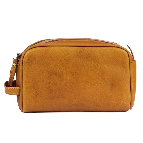 KomalC Travel Toiletry Bag – Premium Leather Dopp Kit for Men & Women with Water-Resistant Lining & Spacious Zippered Organizer - style: 1 Zip Classic Yellow