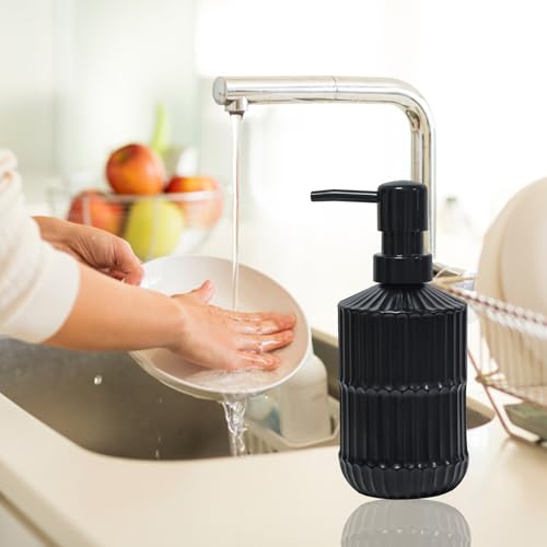 Black Glass Soap Dispenser with Pump, 15oz Refillable Liquid Hand Soap Dispenser, Lotion Dish Soap Dispenser for Modern Home Decor, Bathroom, Kitchen Countertop, Hotel - color: Black