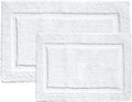 voyzz home Set of 2, Cotton Bathroom Bath Mat Rug White, 20"x32" & 17" x24 INCH Extra Soft, Non-Slip, Super Water Absorbent and Machine Washable for Bathroom, Floor, Tub & Shower - color: Plain White Combo