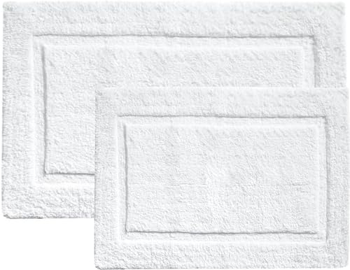 voyzz home Set of 2, Cotton Bathroom Bath Mat Rug White, 20"x32" & 17" x24 INCH Extra Soft, Non-Slip, Super Water Absorbent and Machine Washable for Bathroom, Floor, Tub & Shower - color: Plain White Combo