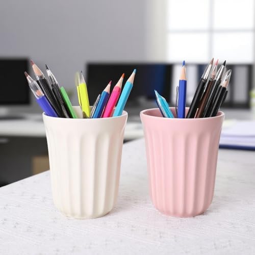 14oz Ceramic Toothbrush Cup Holder, Mouthwash Cups, Modern Bathroom Organizer for Countertop, Sink or Vanity, Colors, Set of 2. (White and Pink)