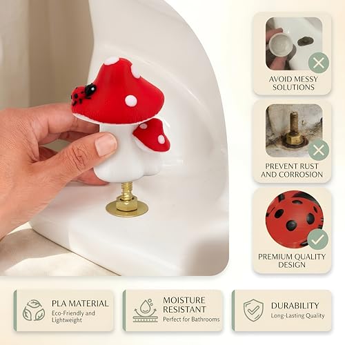 Glow in The Dark Mushroom Toilet Bolt Covers Decorative, Tool-Free Install | PLA Material, Bolt Hole 0.94'',Covers Floor Bolts Screw Caps, with Plastic Backup Floor Bolt Caps & Washers, 2 Pack - style: Red Mushroom