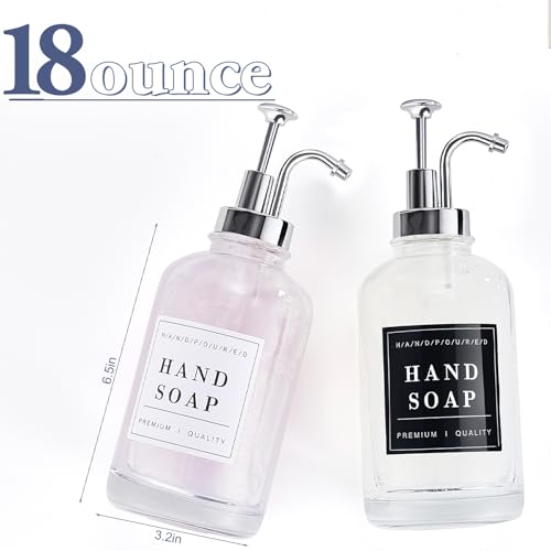 Glass Soap Dispenser with Pump,Tray,Funnel, Countertop Soap and Lotion Dispenser Set of 2 with 60 Stickers, Dish and Hand Soap Dispenser Bottle for Kitchen,Bathroom,Shower, 500ml/16.9oz - color: Blk-5010-2s