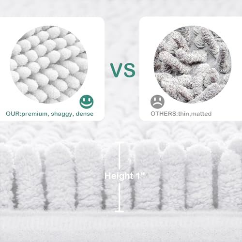 HOMEIDEAS Bathroom Rugs Set 2 Pieces, Ultra Soft Non Slip Absorbent Chenille Toilet Bath Mat Set (White) - color: White-white, size: 1'8" x 2'8" (U Shape 20"x24"+20"x32")