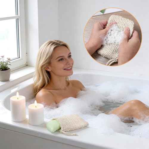 60 Pcs Soap Saver Set with Wooden Soap Dish, Exfoliating Bag, Saver Pads Bulk with Self Drain, Bar Soap Holder Mesh Bag for Shower and Bath Use Home Toilet Kitchen Hotel Restaurant