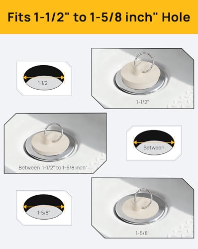 Rubber Drain Stopper Fits 1-1/2" to 1-5/8” Opening, Bathroom Bath Tub Drain Plug with Sturdy Hanging Ring, Set of 2
