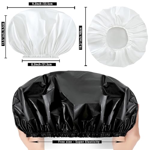 Super Jumbo Shower Cap 2 PCS Waterproof Shower Caps for Women, Extra Large Shower Cap, Reusable Super Large Bath Caps Hair Cap for Long Thick Curly Hair, Locs, Twist Braids - Black + White - color: Black + White