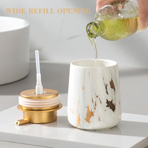 Enra Ceramic Soap Dispenser, 12 oz Gold Marble Hand Lotion Dispenser, Wide-Mouth Refillable Dish Soap Dispenser, Modern Liquid Soap Dispenser for Kitchen & Bathroom Countertop Decor - color: Glod Liquid Type