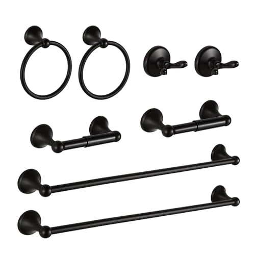 8 Piece Bathroom Accessory Set(Adjustable Towel Bar, Towel Ring, Toilet Paper Holder,Towel Hook), Wall Mounted Bathroom Hardware Accessories Set,Matte Black - color: Matte Black, size: 8 pieces