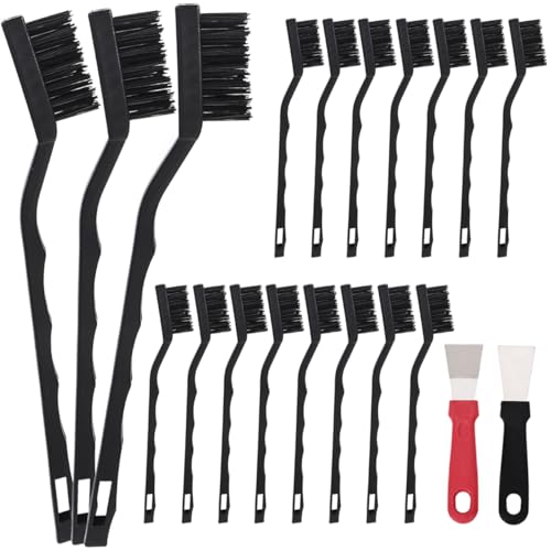 15 PCS Mini Nylon Brush Set，Masonry Brush Nylon Bristle | for Cleaning Welding Slag and Rust，Curved Handle Brush (Nylon, 15) - style: Nylon