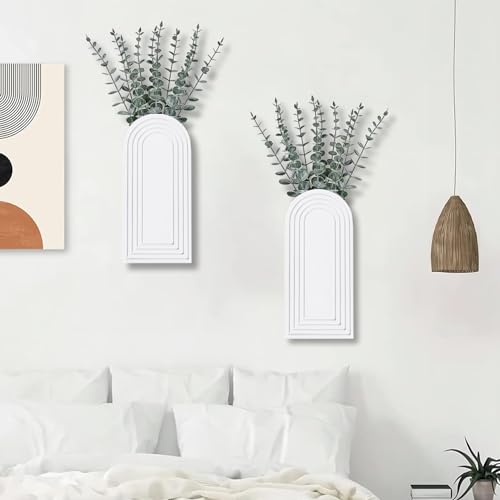 Dnnnii 2 Pack Wooden Wall Vase Set - White Finish Modern Farmhouse & Boho Wall Decor for Entryway, Hallway, Bathroom, Living Room, Dining Room, Narrow Spaces - color: White