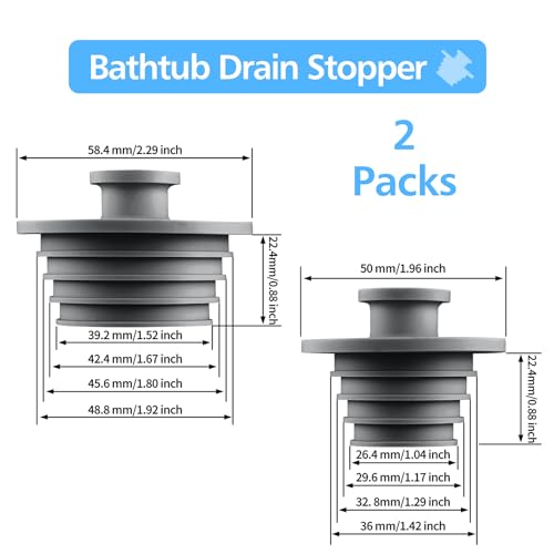 Aluvor Bathtub Stopper Drain Plug Bathroom Tub Plug Sink Stopper 2pcs | Silicone Bathtub Drain Plug Tub Drain Stopper Washbasin Stopper - color: Dark Grey, size: Large+Small