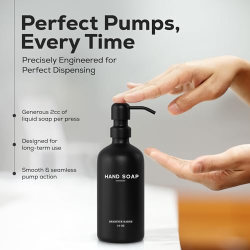 Black Glass Hand and Dish Soap Dispenser Set by Brighter Barns - Kitchen Soap Dispenser Set & Pump - Glass Bottles for Kitchen Sink - Modern Farmhouse Counter Decor, Neutral Home Decor, Gifts (Black) - color: Black Hd