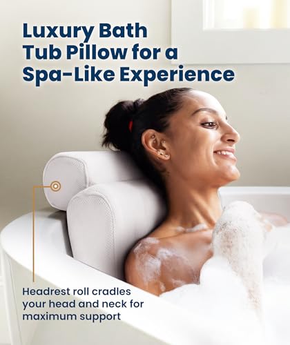 Everlasting Comfort Luxury Bath Pillow for Tub – Quick-Dry 4D Mesh – White | Head/Neck/Back Support, Non-Slip Suction Cups, Machine Washable, Drying Hook, Bath/Spa/Jacuzzi Essentials - color: White, size: Large