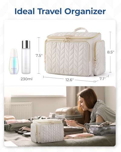 BAGSMART Travel Toiletry Bag, Large Wide-open Travel Bag for Toiletries, Makeup Cosmetic Travel Bag with Handle-Camel - color: Camel