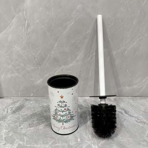 Toilet Brush and Holder Set, Stainless Steel, Round Base and Long Handle for Bathroom Deep Cleaning, Drip-Proof, Space Saving for Storag - color: Christmas Tree