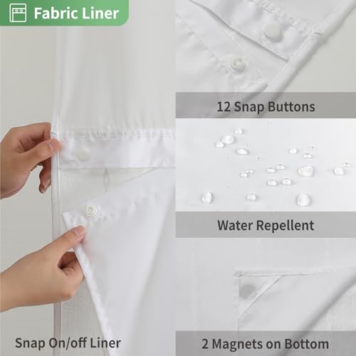eachope No Hook Stall Shower Curtain with Snap-in Fabric Liner - 54x80 Heavy-Duty Linen Textured Striped Design,Narrow Rustic Modern Farmhouse Bohemian Bathroom Curtain,Water-Repellent,White - color: White, size: 54"W x 80"L (Pack of 1)