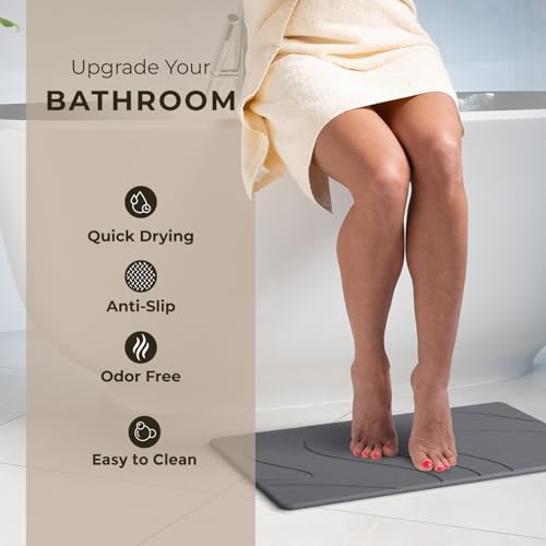 TOSORO - Stone Bath Mat Diatomaceous Earth Shower Mat Non-Slip Super Absorbent Diatomite Stone Bath Mats for Bathroom Floor Quick Drying Natural Easy to Clean (23.5 x 15) - Graphite - color: Slate Graphite, size: Pack of 1