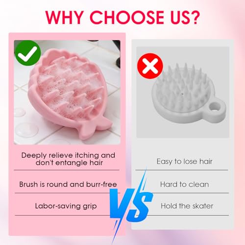 Silicone Scalp Massager Hair Growth,Hair Scrubber Scalp Stimulator Exfoliator Brush with Soft Bristles for Wet Dry Scalp Care（Pink） - color: Pink